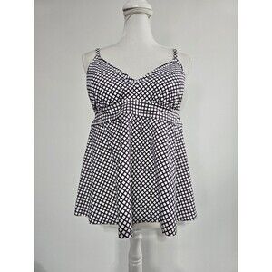 Kona Sol Tankini Top Swimsuit Sz. XL 16-18  White/Plum Black Geometric Peplum